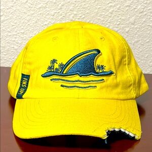 Landshark Fins Up Shark Bite Cap Hat Adjustable Yellow Cap with Blue Shark